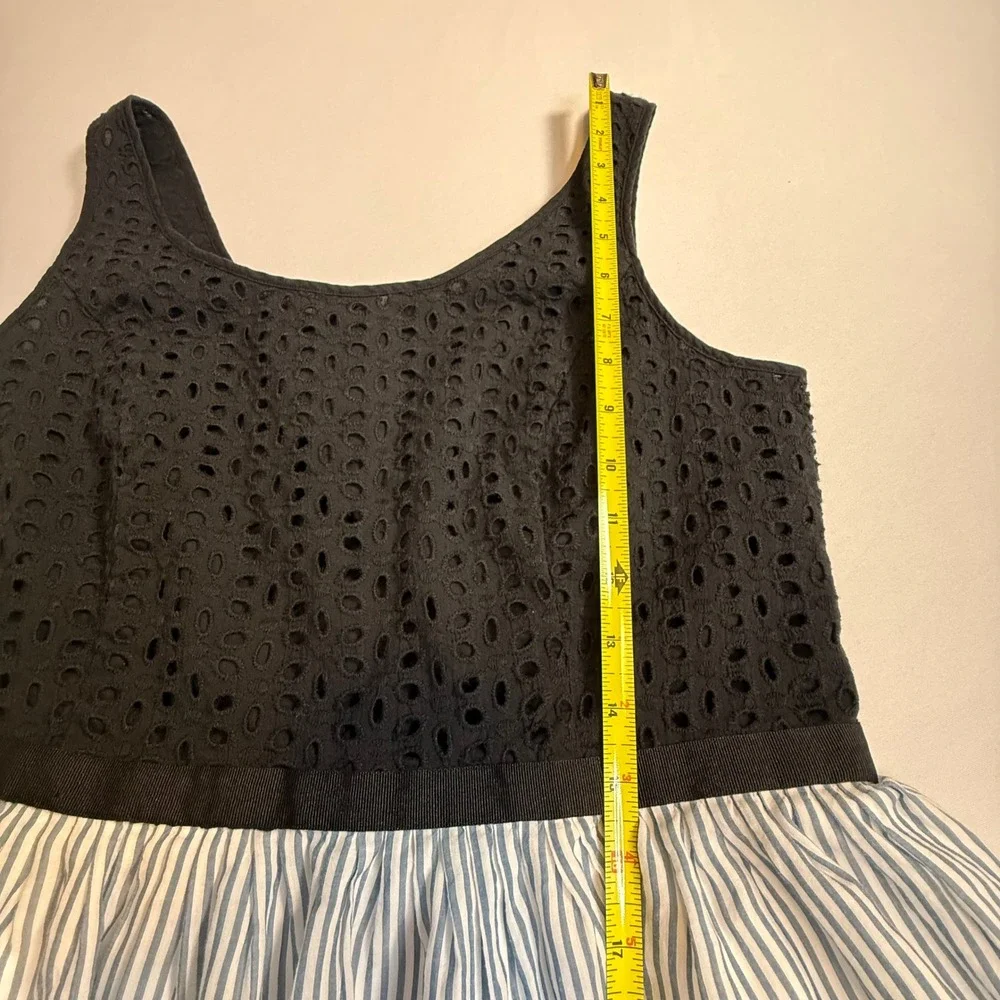 LOFT Eyelet Striped Fit & Flare Dress Blue White Black Petite 10P Sleeveless - Picture 10 of 12
